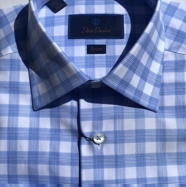 David Donahue Blue Windowpane Dress Shirt