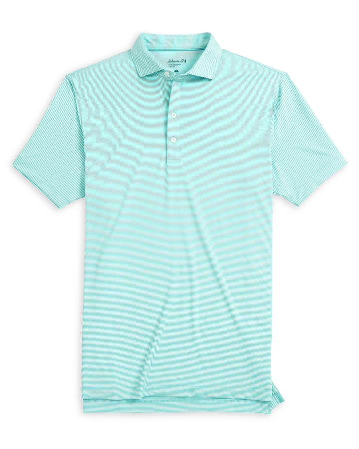 Johnnie-O Performance Jersey Polo with Pimento Cheese - Lyndonn Stripe: Tropical Celeste
