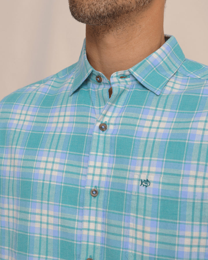 Southern Tide Ashborough Plaid Brushed Twill Heather Sportshirt: Heather Spruce Shade