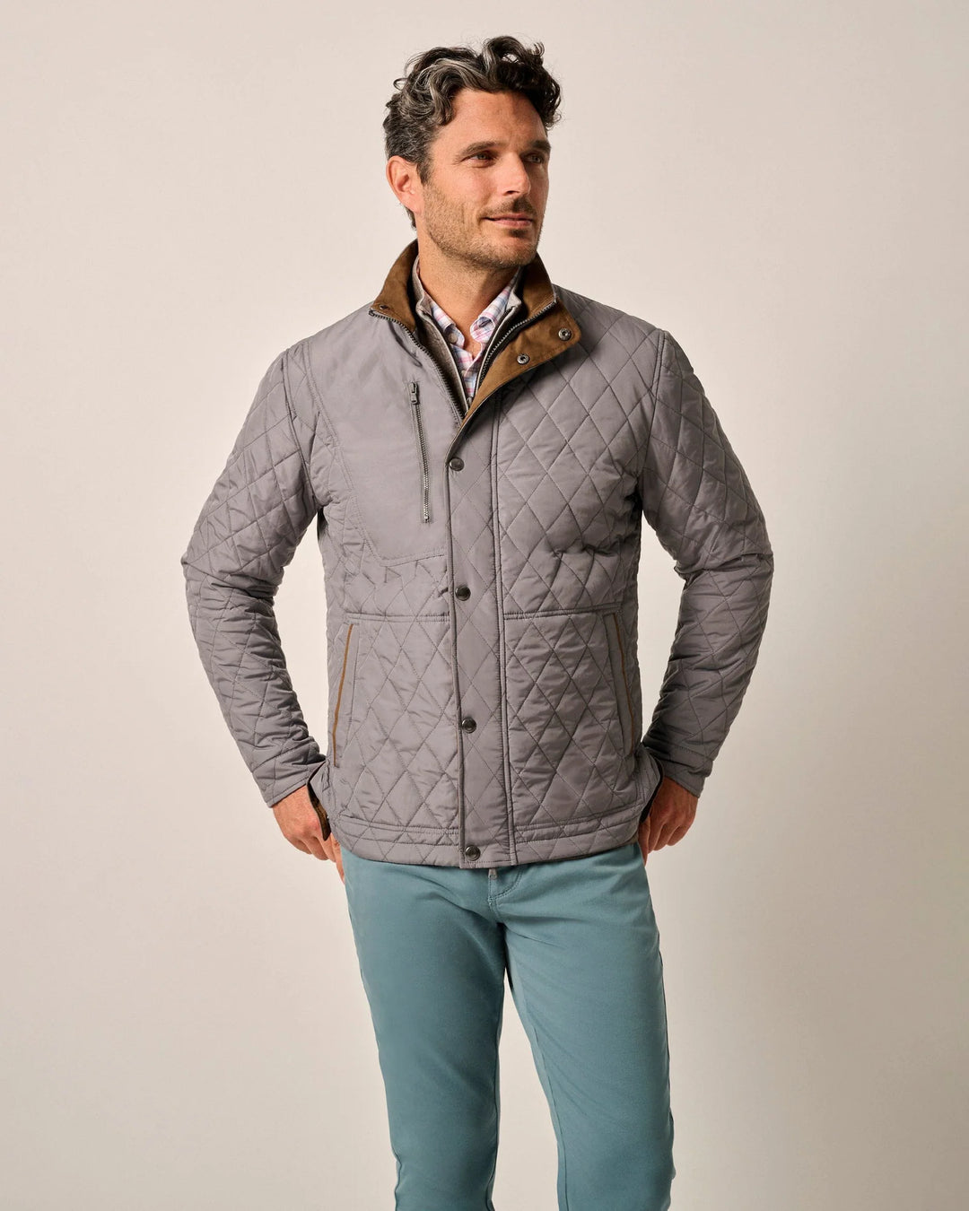 Johnnie-O Juno Quilted Snap Jacket: Concrete