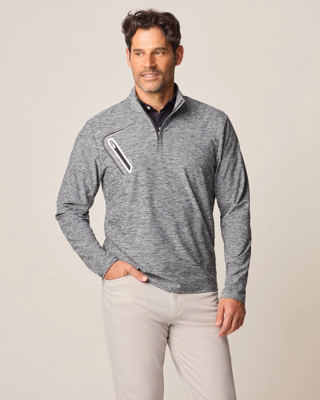 Johnnie-O Sabino Performance 1/4 Zip Pullover: Heather Black