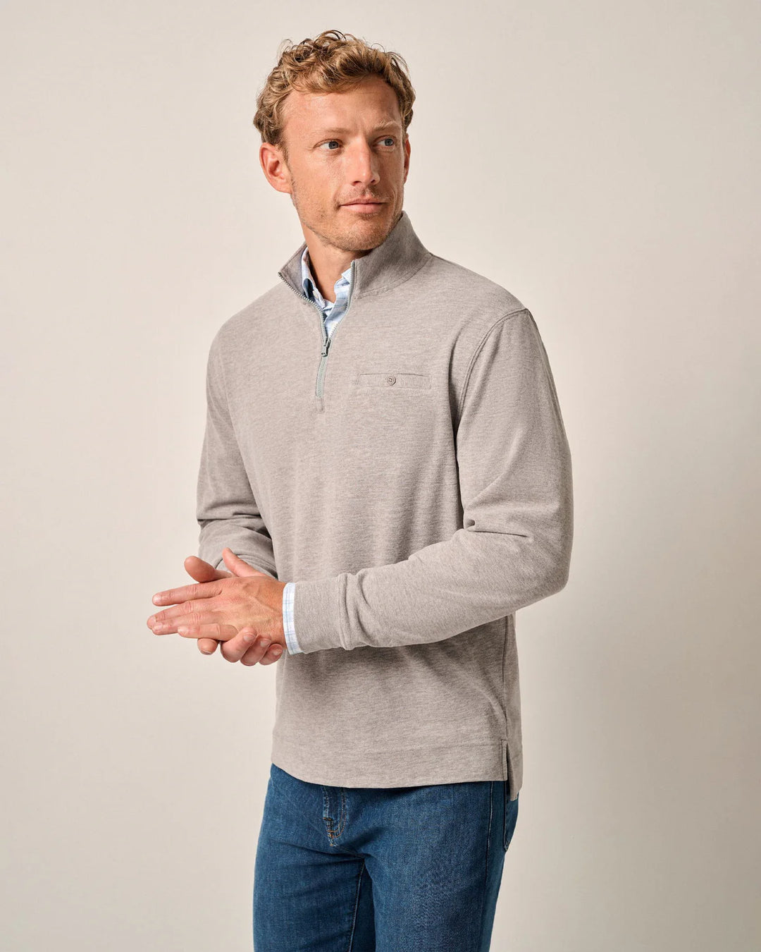 Johnnie-O Castro 1/4 Zip Pullover: Light Gray