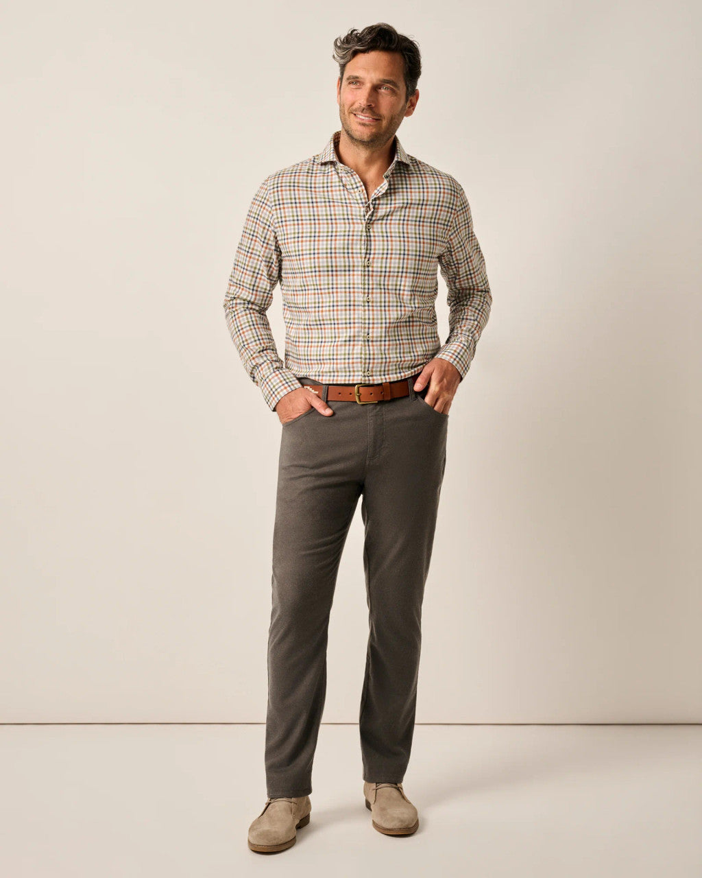 Johnnie-O London Brushed Twill Flannel Pant: Charcoal