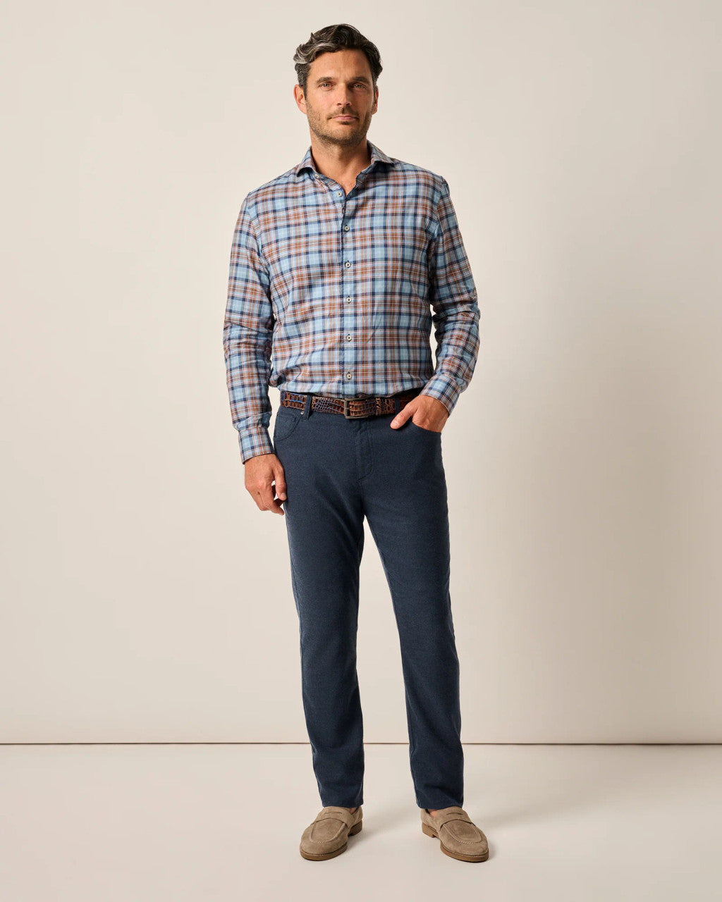 Johnnie-O London Brushed Twill Flannel Pant: Indigo