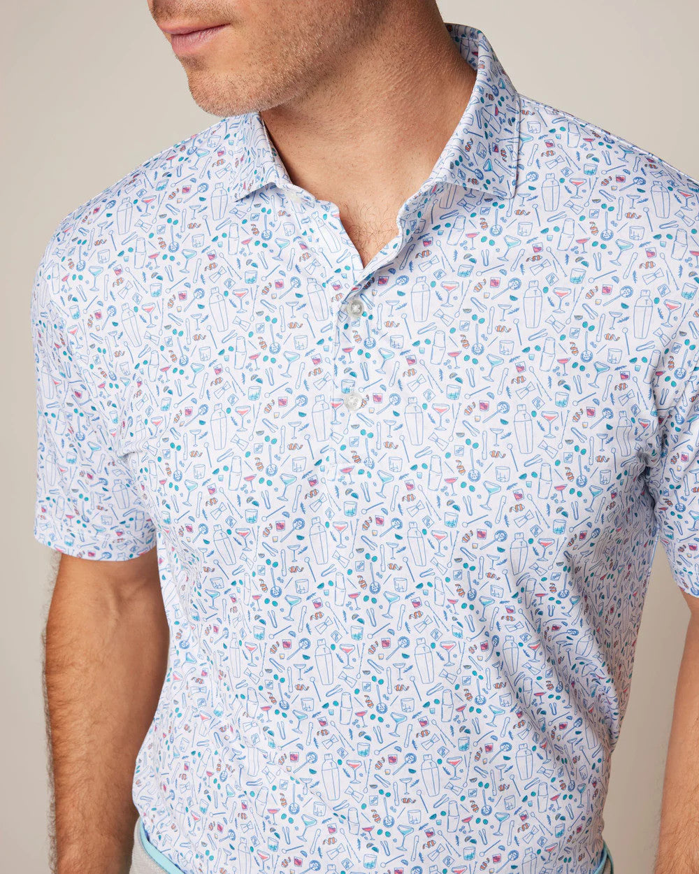 Johnnie-O Cocktail Chemistry Printed Jersey Performance Polo: White