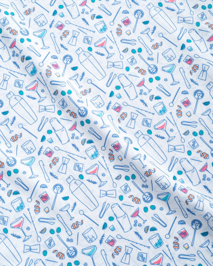 Johnnie-O Cocktail Chemistry Printed Jersey Performance Polo: White