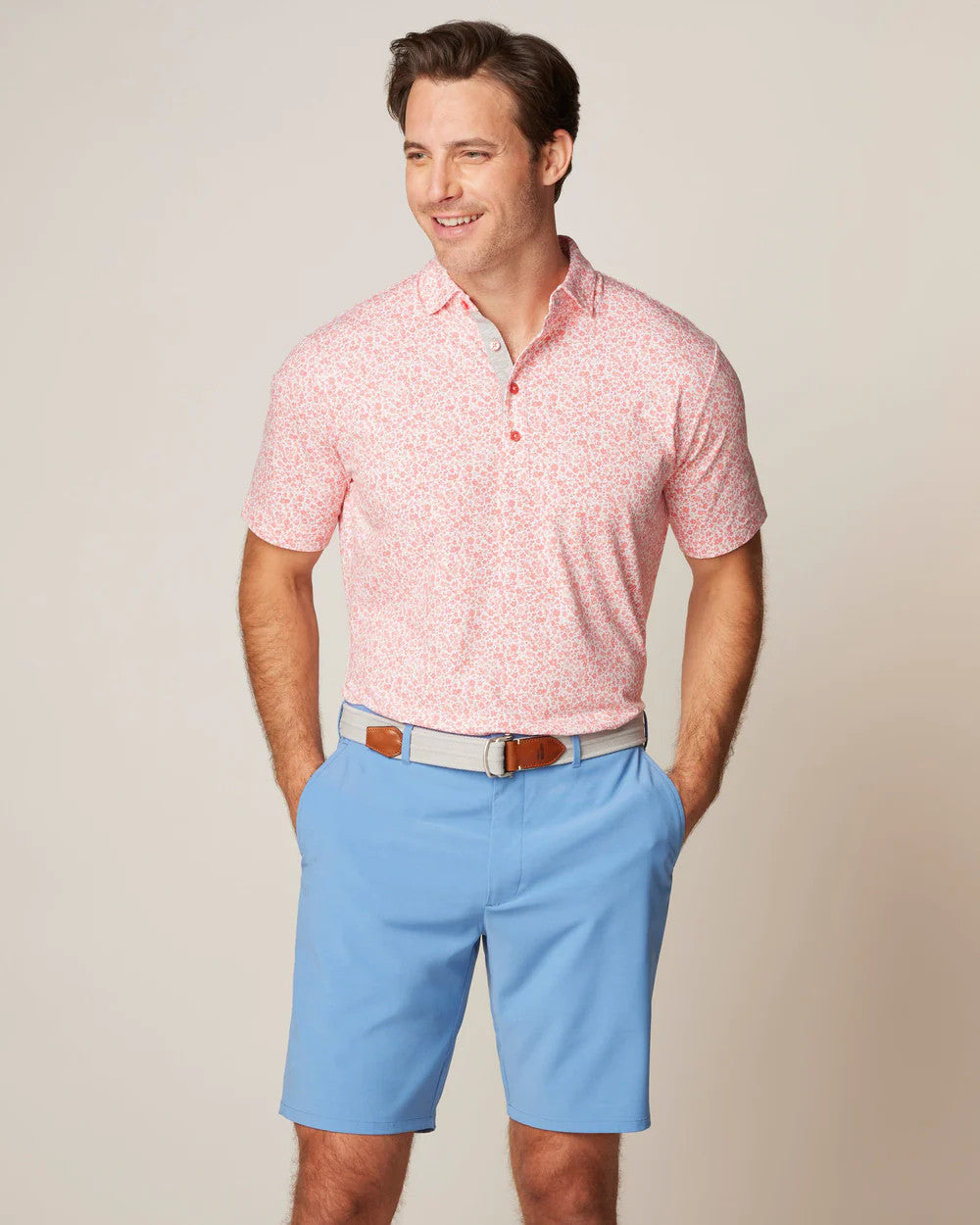 Johnnie-O Pederson Printed Linxter Cotton Performance Polo: Sun Kissed