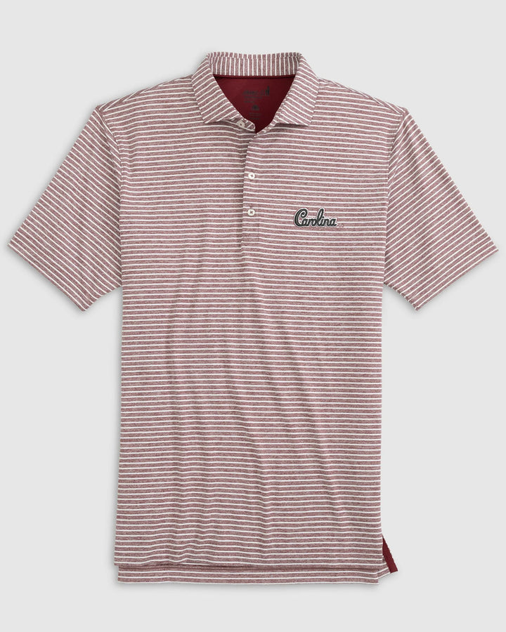 Johnnie-O University of South Carolina Script Clipper Striped Jersey Performance Polo: Garnet