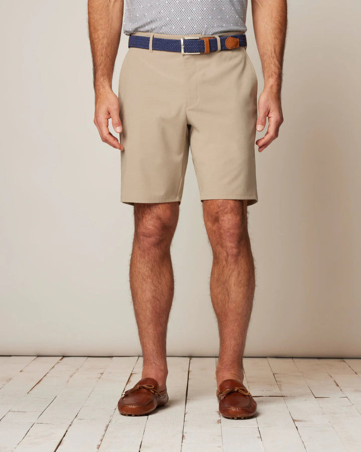 Johnnie-O Mulligan Performance Woven Shorts: Light Khaki