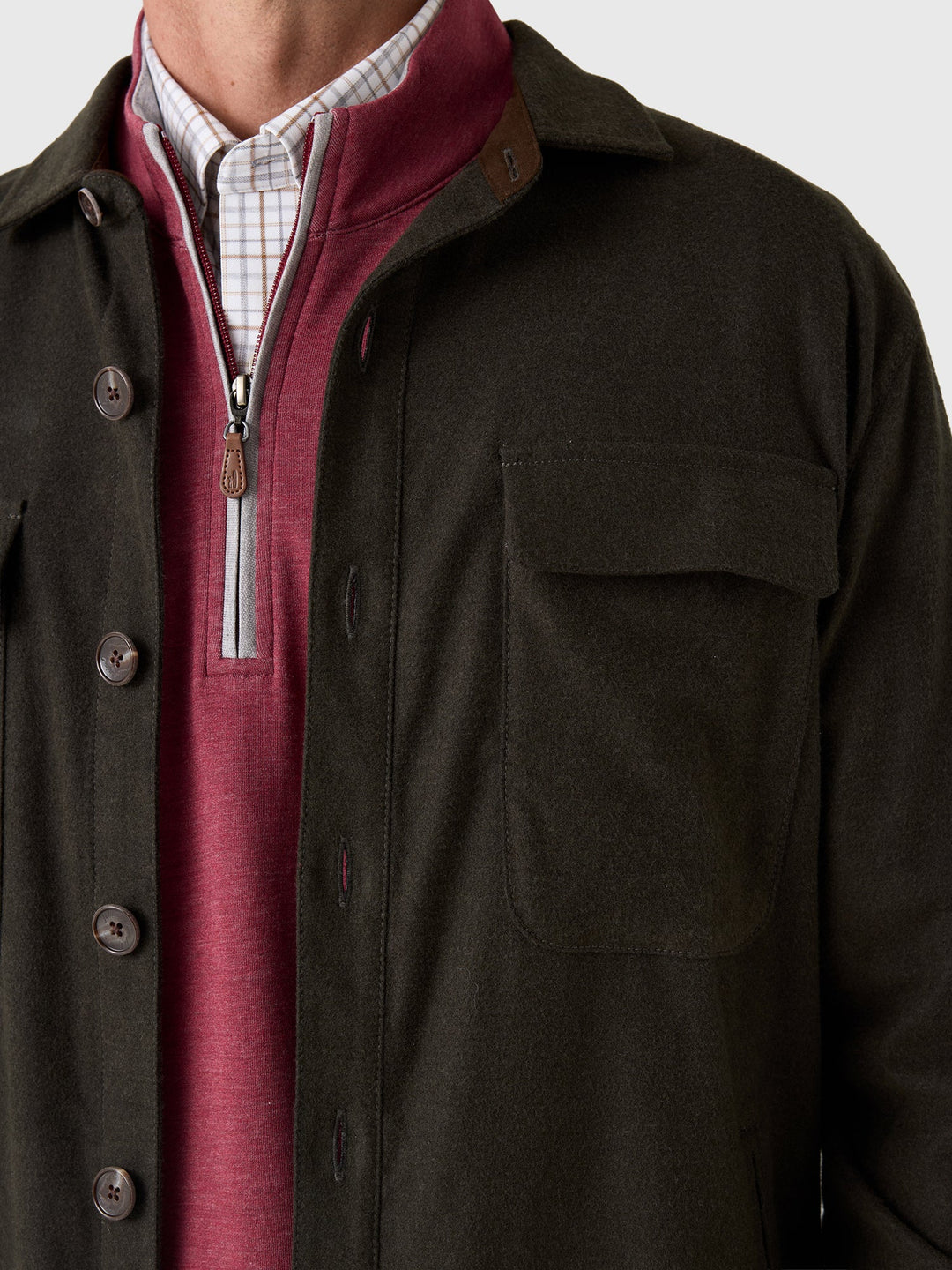 Johnnie-O Brushed Shacket: Moss
