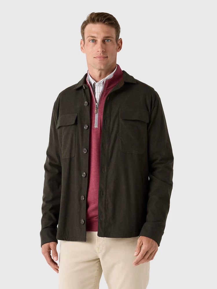 Johnnie-O Brushed Shacket: Moss