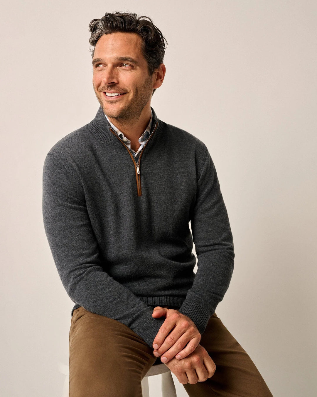 Johnnie-O Raynor Merino 1/4 Zip Sweater: Smoke