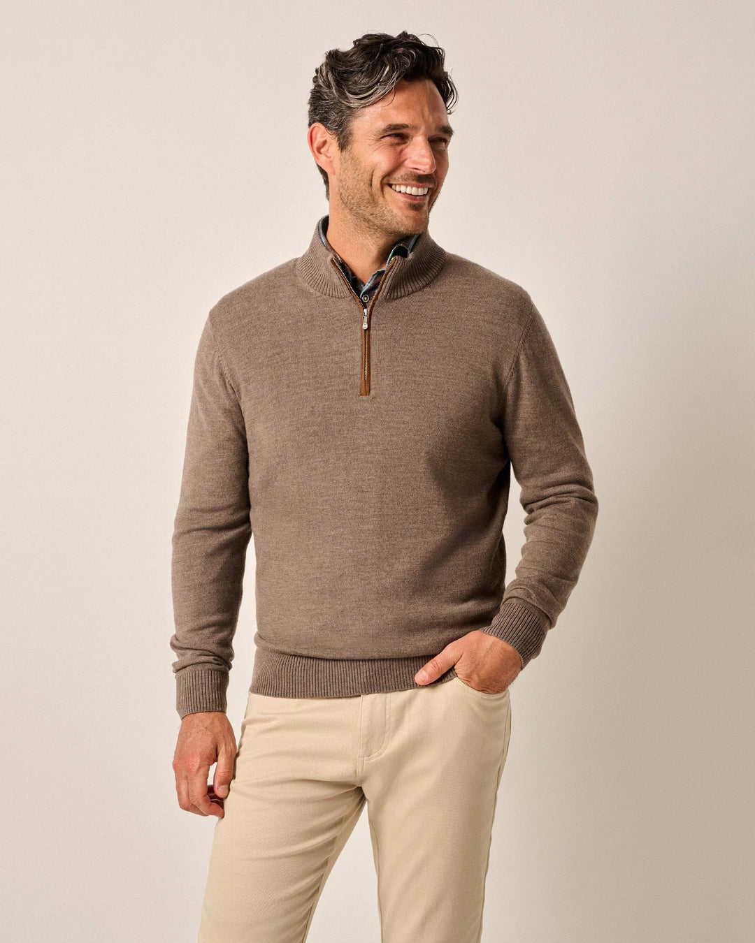 Johnnie-O Raynor Merino 1/4 Zip Sweater: Walnut