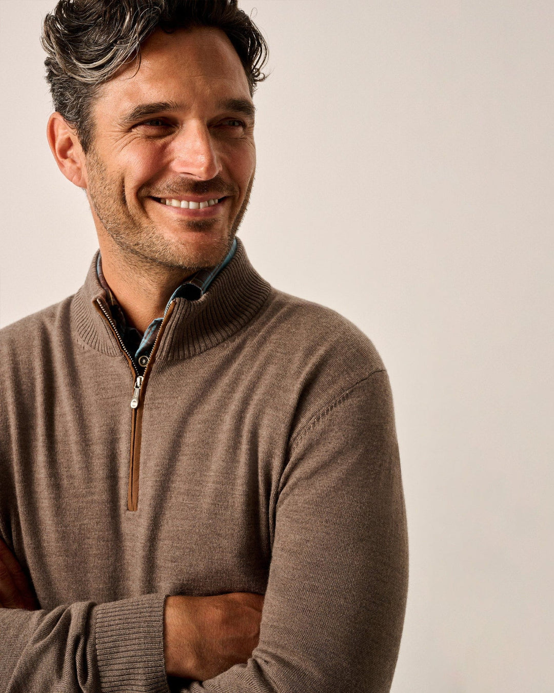 Johnnie-O Raynor Merino 1/4 Zip Sweater: Walnut