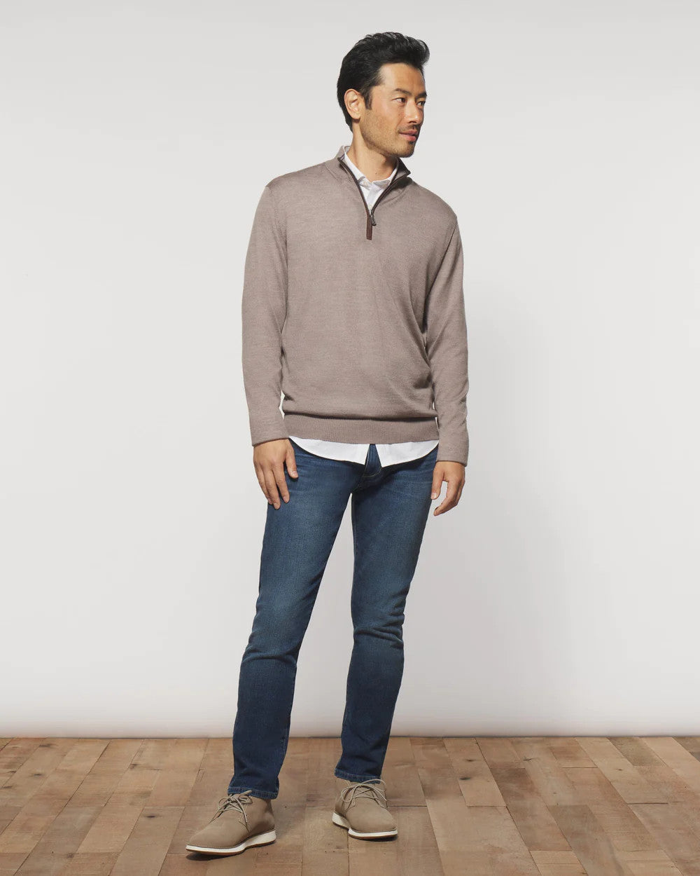 Johnnie-O: Baron Wool Blend 1/4 Zip Pullover Sweater: Oatmeal