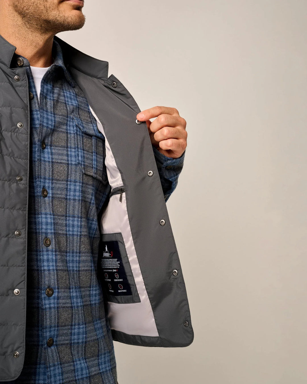 Johnnie-O Juno Apo Quilted Button Up Vest: Graphite