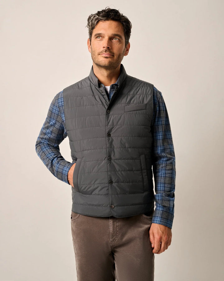 Johnnie-O Juno Apo Quilted Button Up Vest: Graphite