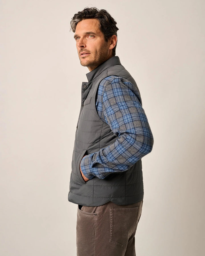 Johnnie-O Juno Apo Quilted Button Up Vest: Graphite