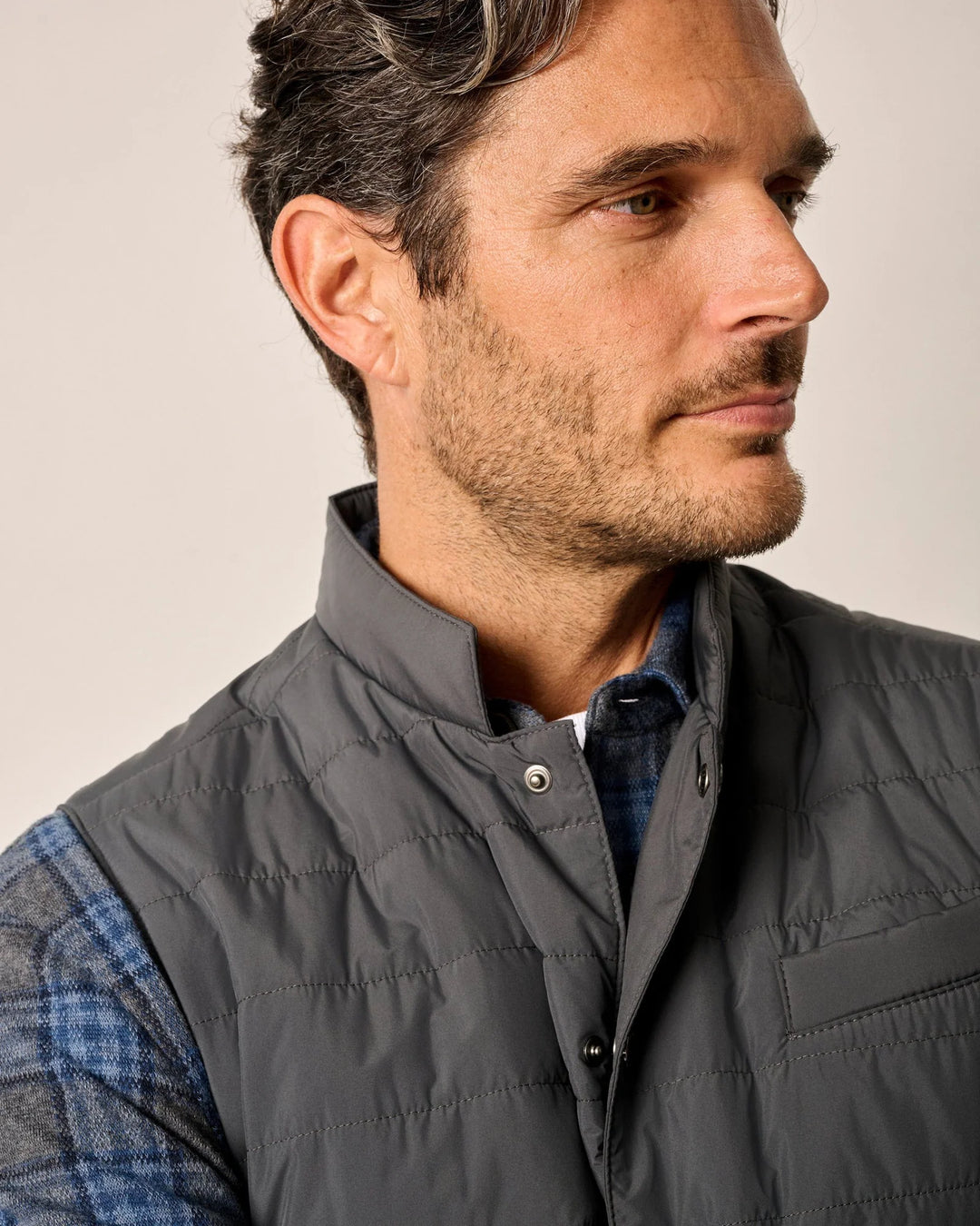 Johnnie-O Juno Apo Quilted Button Up Vest: Graphite