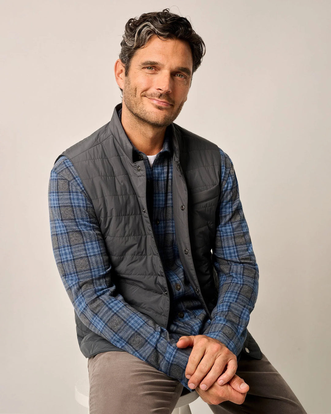 Johnnie-O Juno Apo Quilted Button Up Vest: Graphite