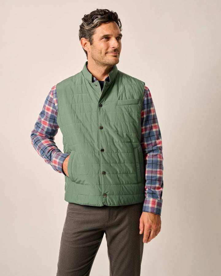 Johnnie-O Juno Apo Quilted Button Up Vest: Sage