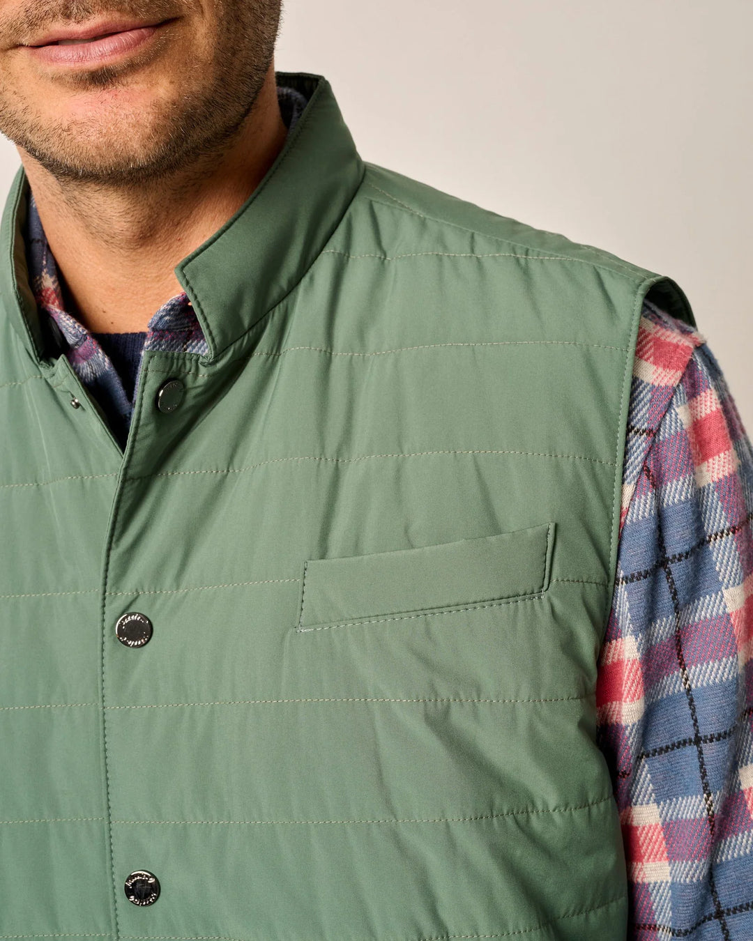 Johnnie-O Juno Apo Quilted Button Up Vest: Sage