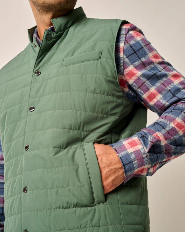 Johnnie-O Juno Apo Quilted Button Up Vest: Sage