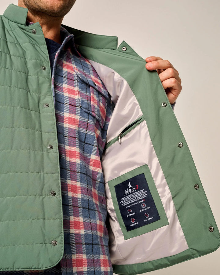 Johnnie-O Juno Apo Quilted Button Up Vest: Sage