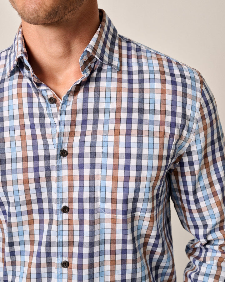 Johnnie-O Tucked Cotton Blend Button Up Shirt - Dartmouth: Laguna Blue