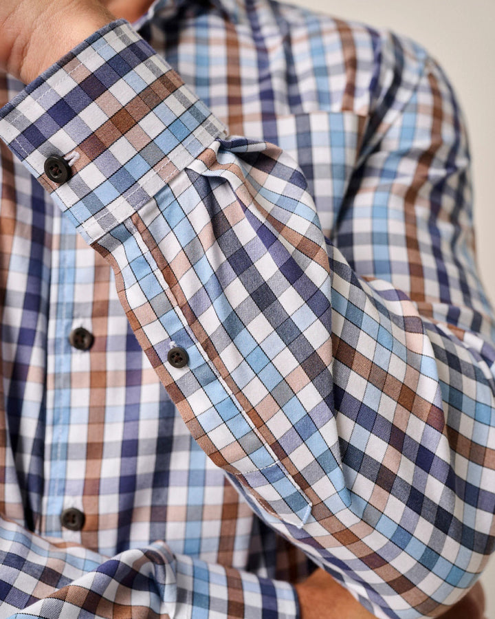 Johnnie-O Tucked Cotton Blend Button Up Shirt - Dartmouth: Laguna Blue