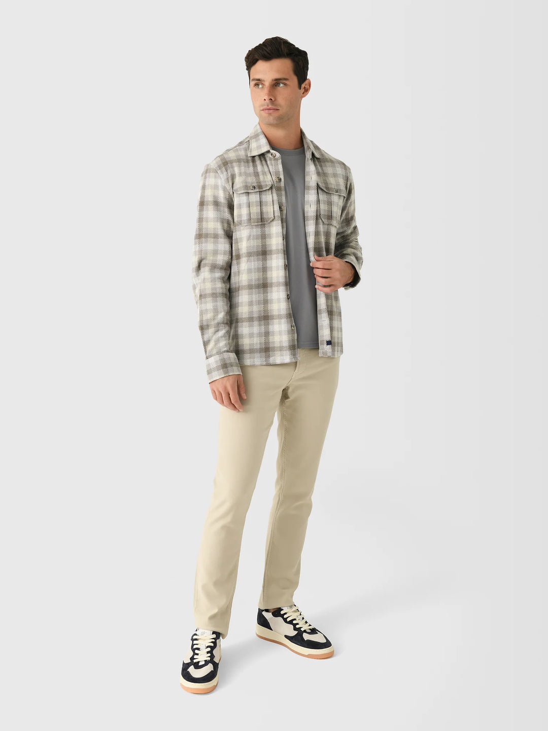 Johnnie-O Marcelo Brushed Knit Button-Up Shirt: Light Gray