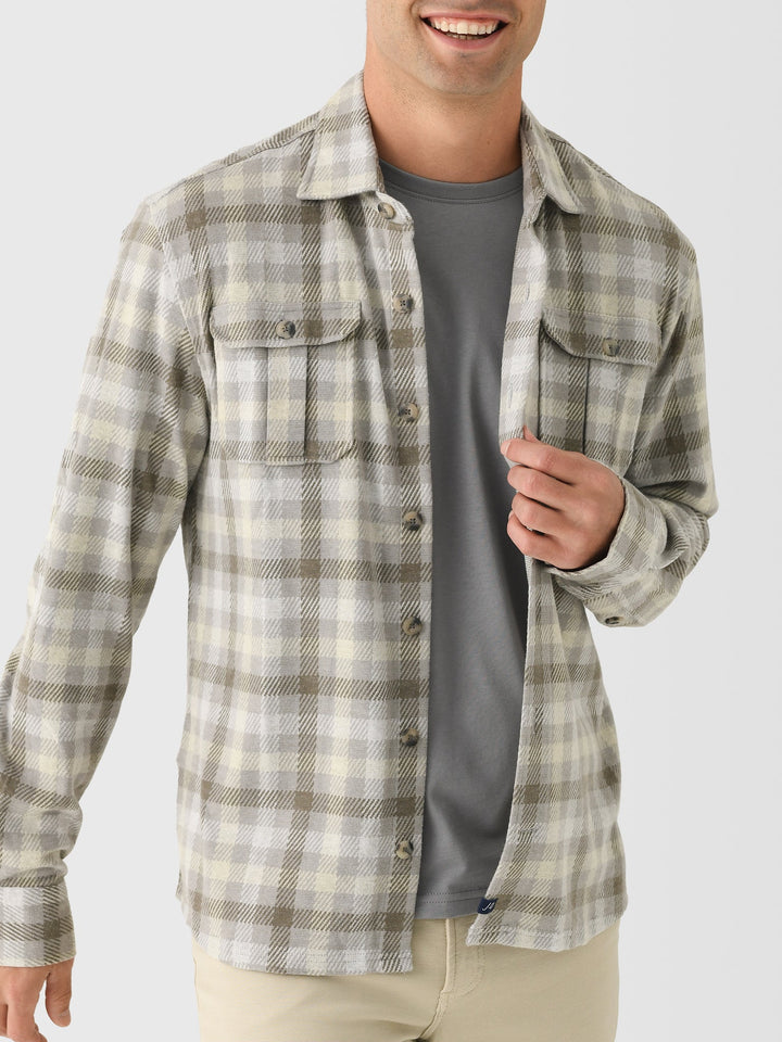 Johnnie-O Marcelo Brushed Knit Button-Up Shirt: Light Gray