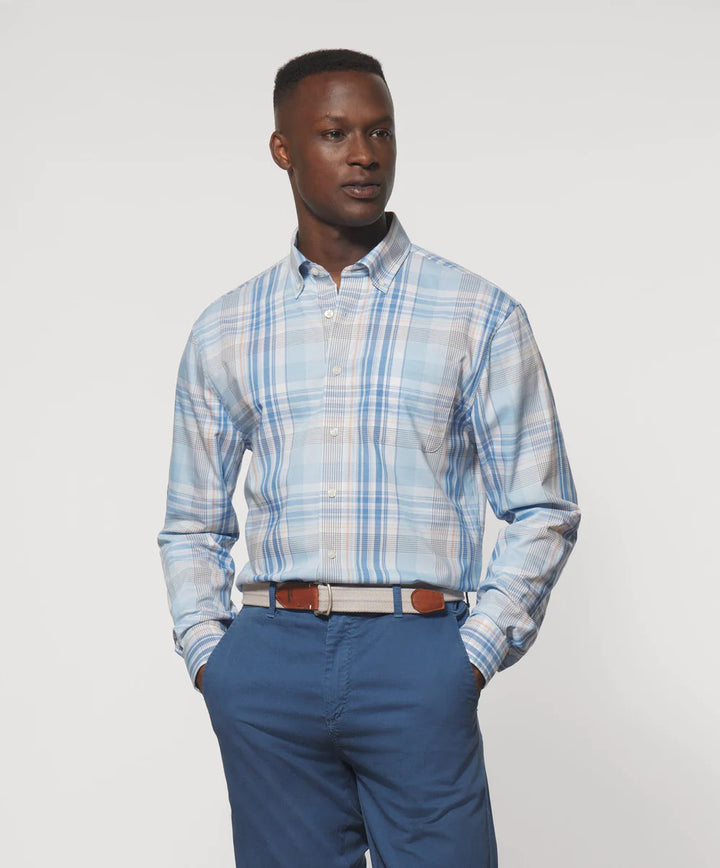 Johnnie-O Kiffin Performance Button Up Shirt: Maliblu