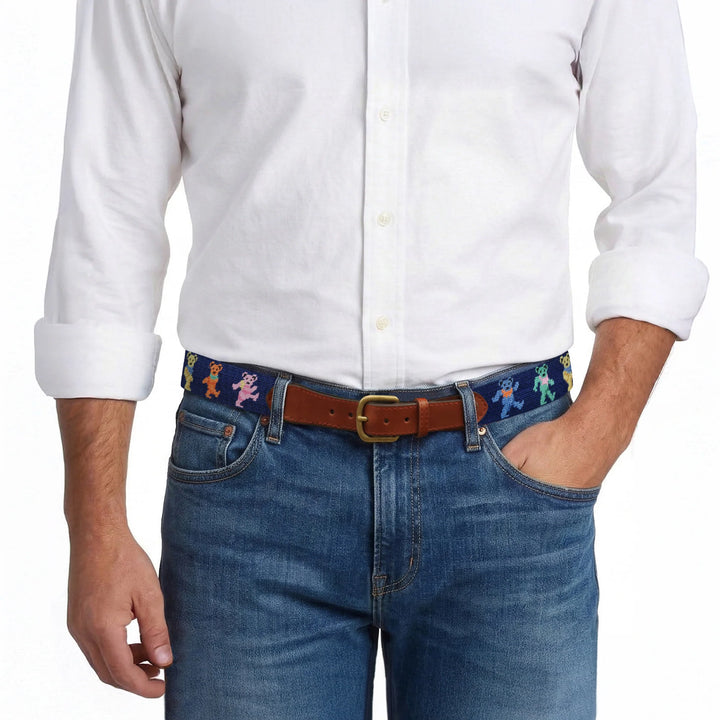 Smathers and Branson Dancing Bears Needlepoint Belt: Dark Navy