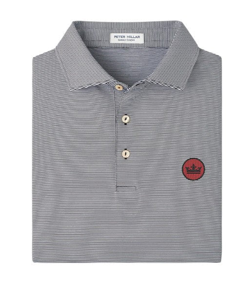 Peter Millar Crown Seal Logo Jubilee Performance Jersey Polo: Black w/ Garnet