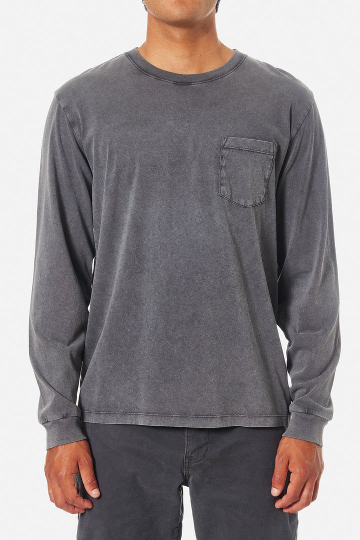 Katin Base Long Sleeve Tee: Black Sand Wash