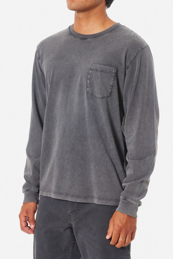 Katin Base Long Sleeve Tee: Black Sand Wash