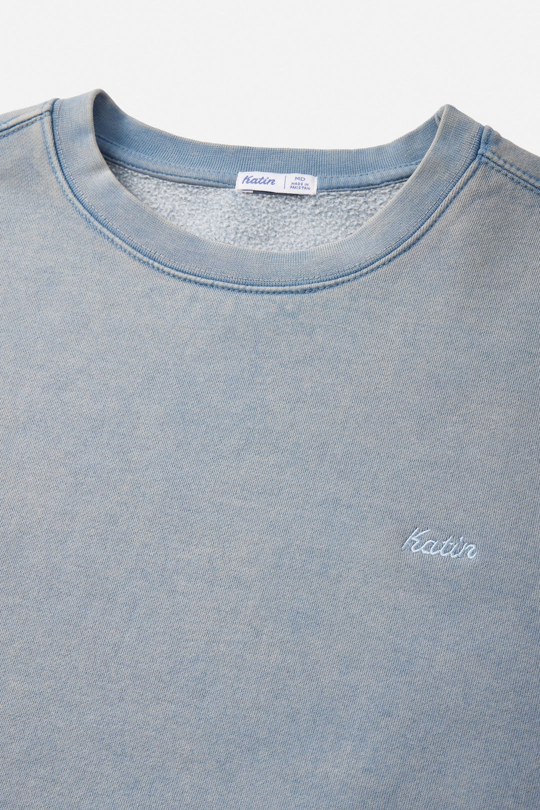 Katin Embroidered Crewneck: Washed Blue Sand Wash