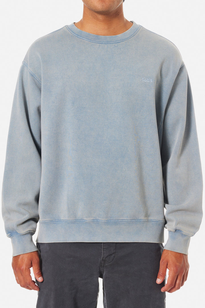 Katin Embroidered Crewneck: Washed Blue Sand Wash