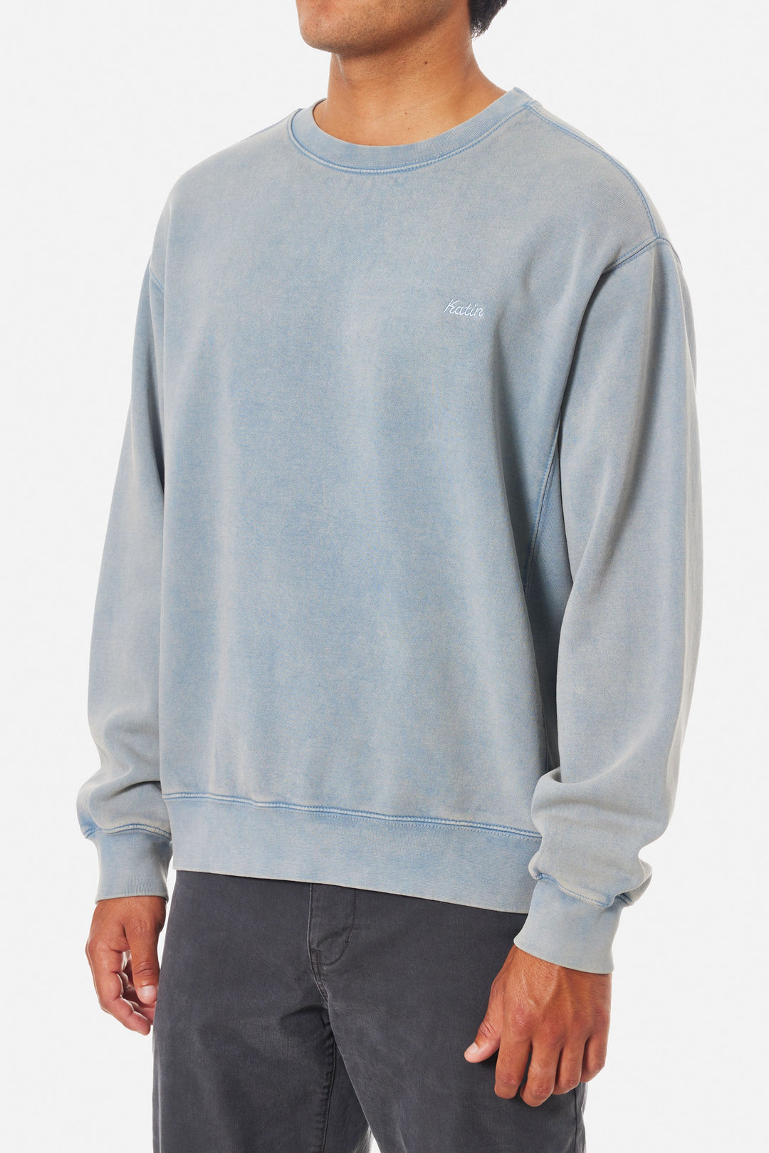 Katin Embroidered Crewneck: Washed Blue Sand Wash