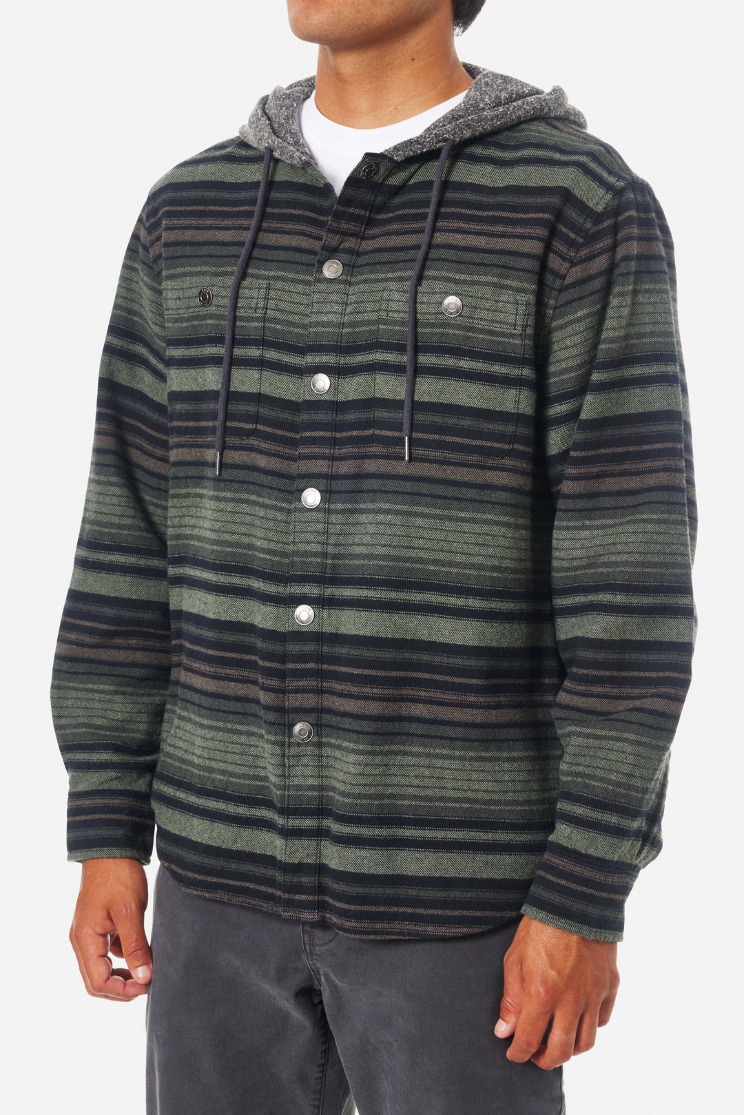 Katin Harold Stripe Hooded Flannel: Sea Gray