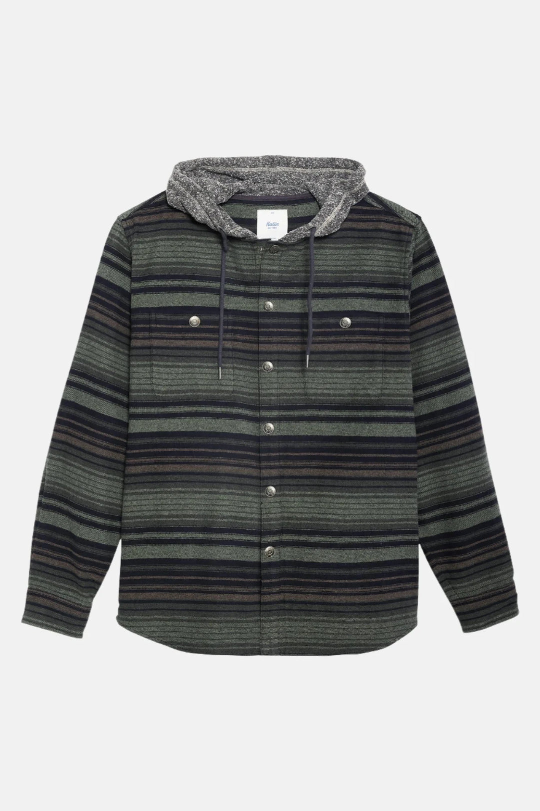 Katin Harold Stripe Hooded Flannel: Sea Gray