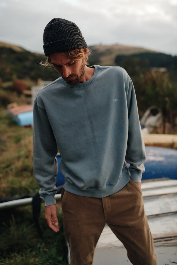 Katin Embroidered Crewneck: Washed Blue Sand Wash