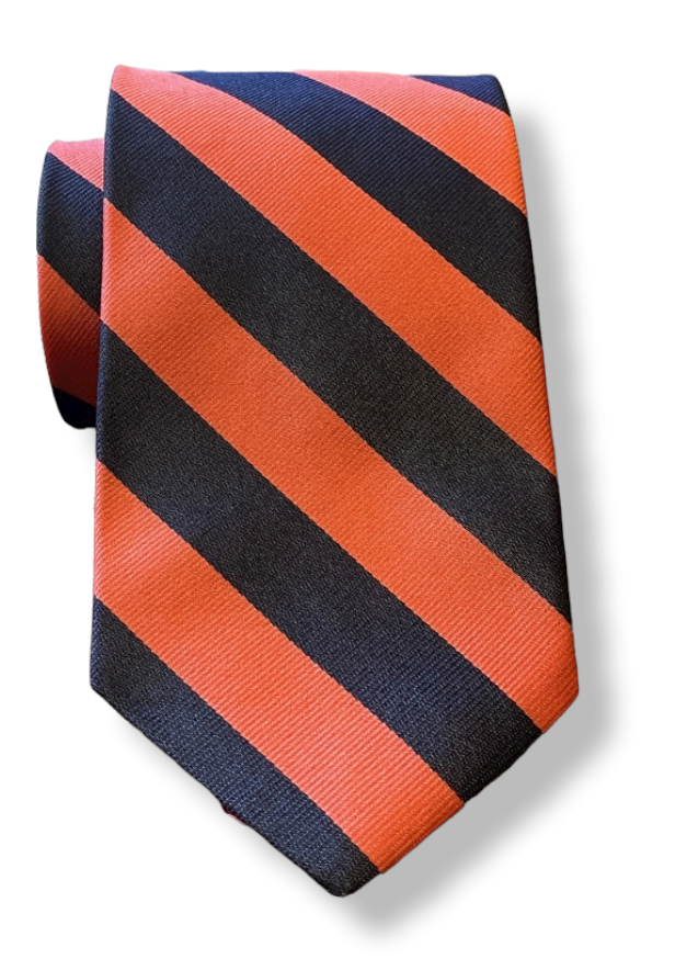 R. Hanauer Kensington Stripe Necktie: Navy/Coral