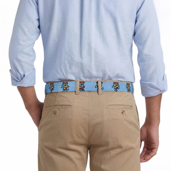 Smathers and Branson Needlepoint Belt: Dancing Bears Tie Dye Belt (Light Blue)