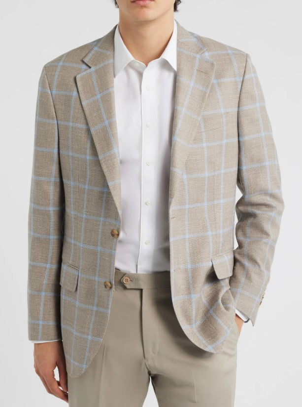 Peter Millar Harrison Hyperlight Sport Coat: Khaki Windowpane