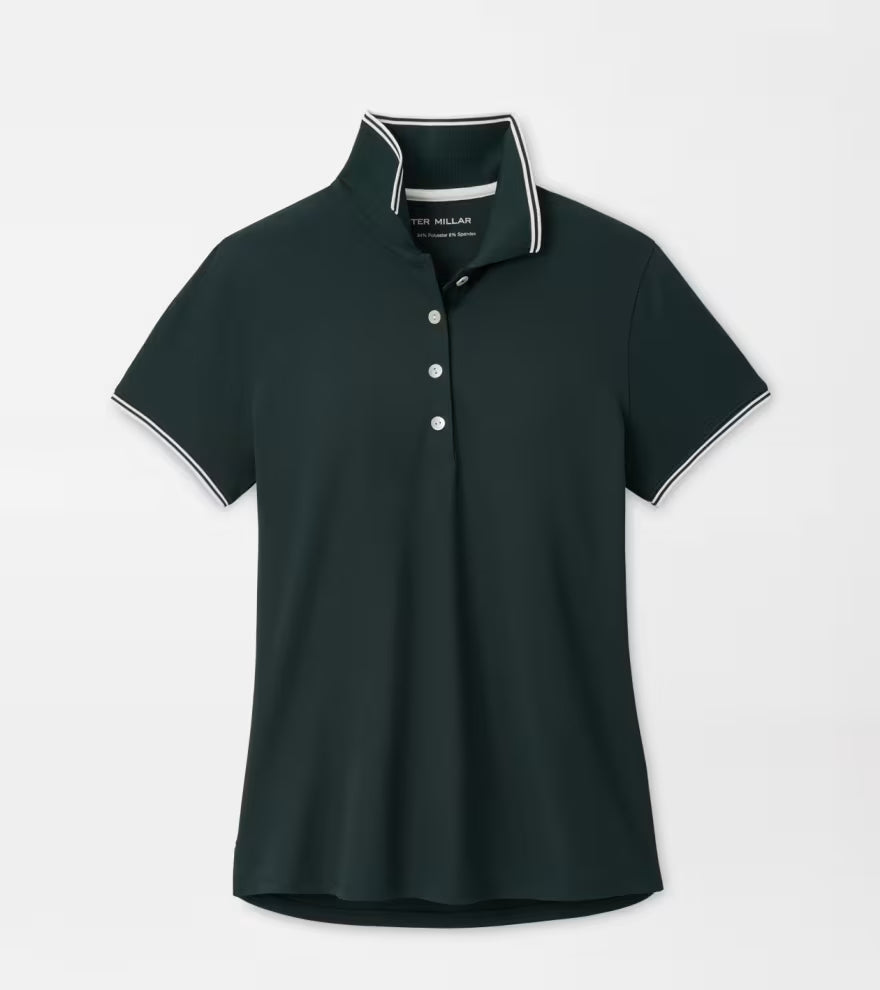Peter Millar Canterbury Tipped Sport Mesh Short-Sleeve Polo: Pine Brook / Soft White