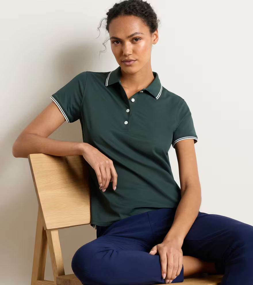 Peter Millar Canterbury Tipped Sport Mesh Short-Sleeve Polo: Pine Brook / Soft White