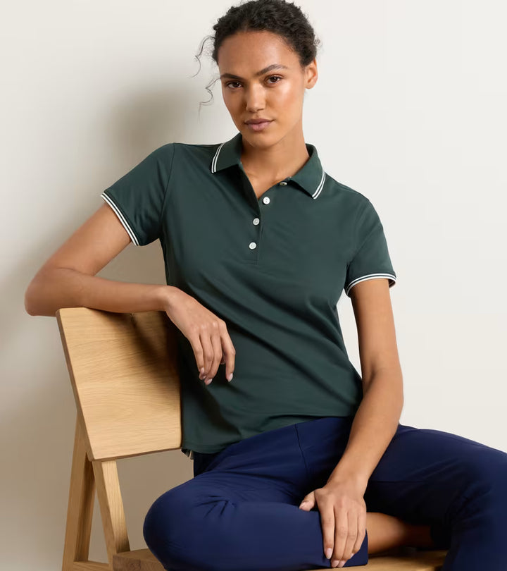 Peter Millar Canterbury Tipped Sport Mesh Short-Sleeve Polo: Pine Brook / Soft White