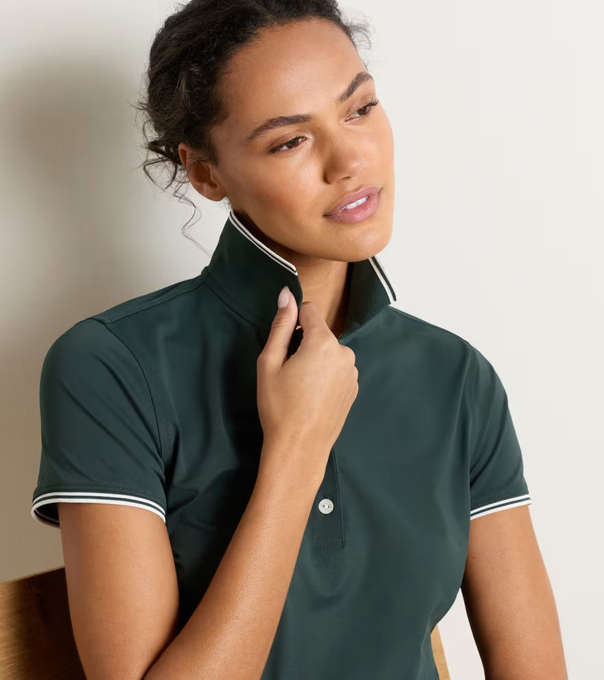 Peter Millar Canterbury Tipped Sport Mesh Short-Sleeve Polo: Pine Brook / Soft White